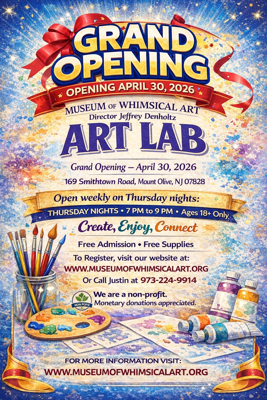 Art Lab featured artwork and grand opening poster