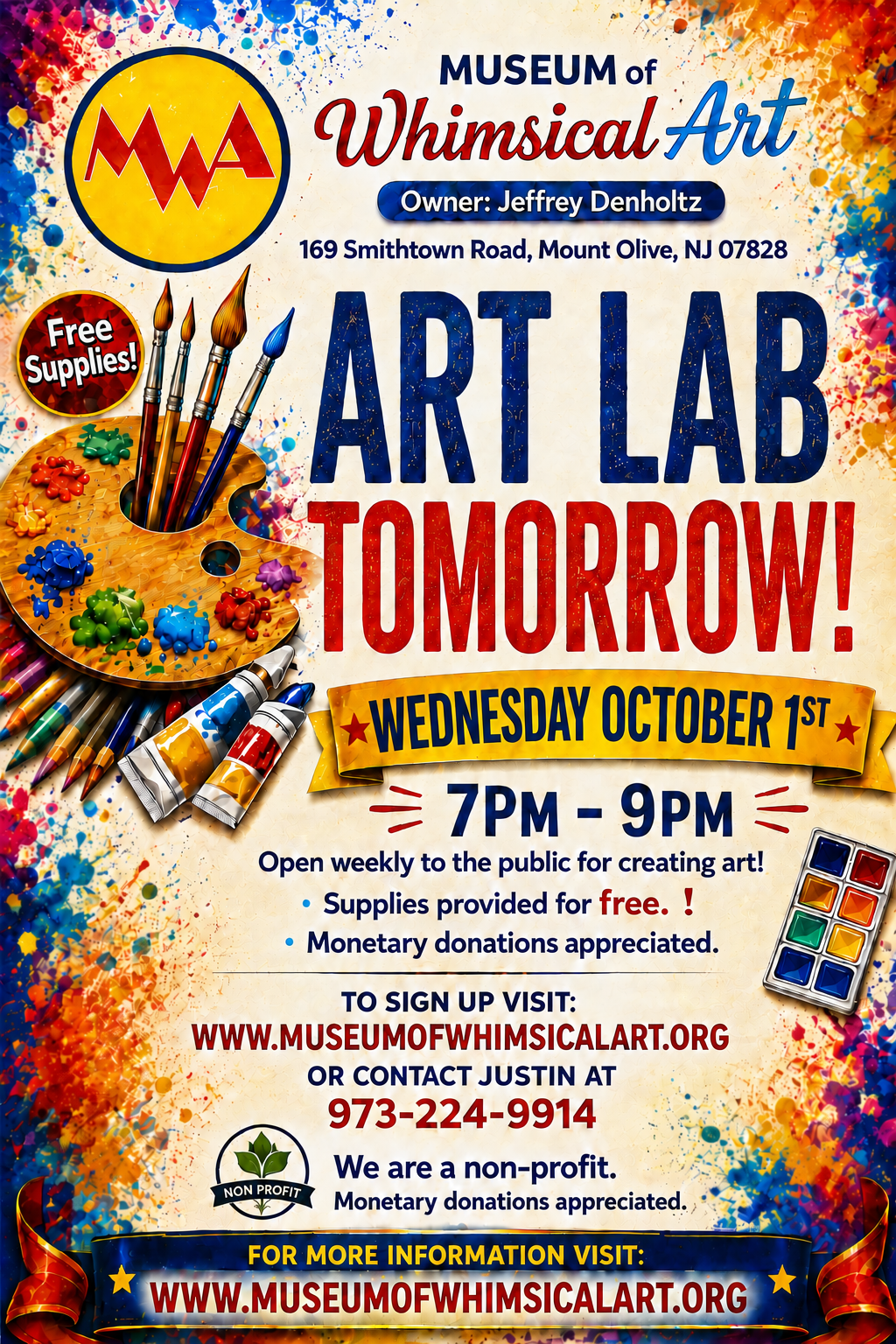 Museum of Whimsical Art Art Lab Tomorrow, Wednesday October 1st, 7 PM to 9 PM