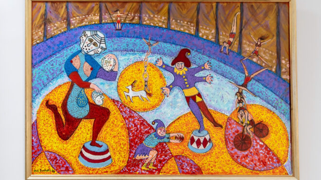 Artist Melvin Denholtz delightfully depicts circus scenes